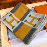 Hermes Wool Cashmere H Checker Blanket 180x135cm Yellow 2019