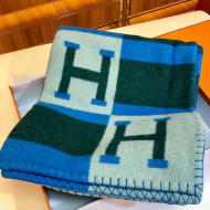 Hermes Wool Cashmere H Checker Blanket 180x135cm Blue 2019