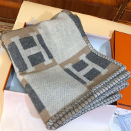 Hermes Wool Cashmere H Checker Blanket 180x135cm Grey 2019