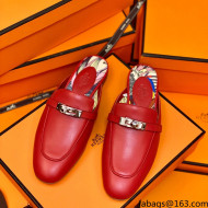 Hermes Oz Mule in Smooth Calfskin with Iconic Kelly Buckle Deep Red 50 2022(Handmade) 