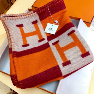 Hermes Wool Cashmere H Checker Blanket 180x135cm Orange 2019