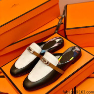 Hermes Oz Mule in Smooth Calfskin with Iconic Kelly Buckle Black/White 55 2022(Handmade) 