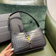 Saint Laurent LE 5 À 7 Hobo Bag in Crocodile Embossed Calfskin 657228 Black 2021