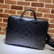 Gucci GG Embossed Leather Business Bag 658573 Black 2021