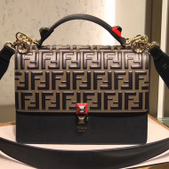 Fendi Kan I Medium Embossed FF Top Handle Bag Black/Coffee 2018