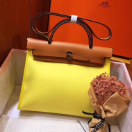 Hermes Herbag 31cm PM Double-Canvas Shoulder Bag Yellow/Mid-Coffee