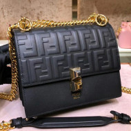 Fendi Kan I Small Raised FF Calfskin Flap Shoulder Bag Black 