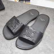 Celine Logo Leather Slide Sandals Black 2021