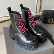 Balenciaga Strike Calfskin Lace-up Short Boot Black/Pink 2020