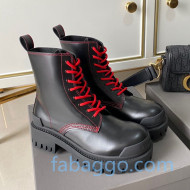 Balenciaga Strike Calfskin Lace-up Short Boot Black/Red Lace 2020