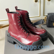 Balenciaga Strike Calfskin Lace-up Short Boot Burgundy 2020