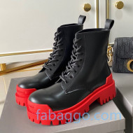 Balenciaga Strike Calfskin Lace-up Short Boot Black/Red Sole 2020