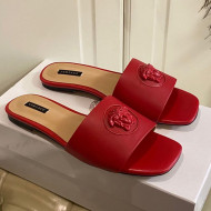 Versace Logo Flat Slide Sandals Red 2021