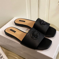 Versace Logo Flat Slide Sandals Black 2021