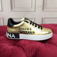 Dolce Gabbana Calfskin Nappa Portofino Sneakers with Lettering Print Gold 16 2020