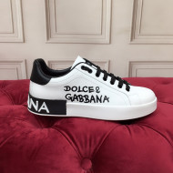 Dolce Gabbana Calfskin Nappa Portofino Sneakers with Lettering Print White 17 2020