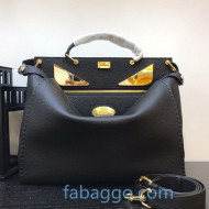 Fendi Men's Peekaboo Iconic Fit  Bag Bugs Tote Bag in Black Leather 02 2020