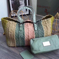 Bottega Veneta Lambskin Woven Colored Tote Light Green