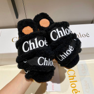 Chloe Logo Strap & Wool Slide Sandals Black 2021