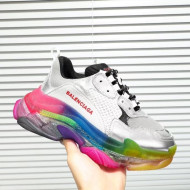 Balenciaga Triple S Rainbow Outsole Sneakers White/Silver/Black 2019