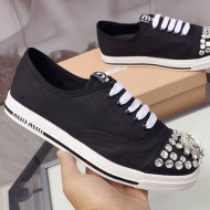 Miu Miu Crystal Canvas Sneakers Black 2021