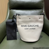 Saint Laurent Rive Gauche Bucket Bag in Linen 669299 Off-White/Black 2021 Top