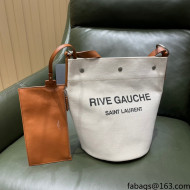 Saint Laurent Rive Gauche Bucket Bag in Linen 669299 Off-White/Brown 2021 Top