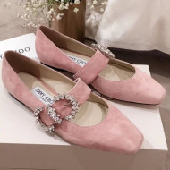 Jimmy Choo Goodwin Suede Mary Jane Flat Ballerina with Crystal Buckle Pink 2019