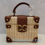 Dolce&Gabbana DG Amore Box Bag in Wicker and Calfskin Brown/Beige 2020