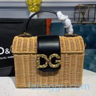 Dolce&Gabbana DG Amore Box Bag in Wicker and Calfskin Black/Beige 2020