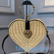 Dolce&Gabbana DG Devotion Heart-Shaped Wicker Bag with Ring Top Handle Black/Beige 2020