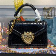 Dolce&Gabbana DG Small Devotion Top Handle Bag in Pythonskin Leather Black 2020