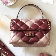 Valentino  "V" Intarsia Lambskin Garavani Candystud Single Handle Bag Pink/Burgundy 2018