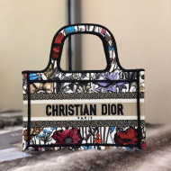 Dior Mini Book Tote Bag in Multicolor Mille Fleurs Embroidery 2021