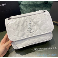 Saint Laurent Baby Niki Chain Bag in Vintage Crinkled Leather 533037 White 2021