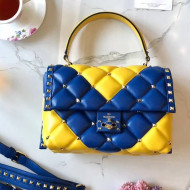 Valentino  "V" Intarsia Lambskin Garavani Candystud Single Handle Bag Yellow/Blue 2018