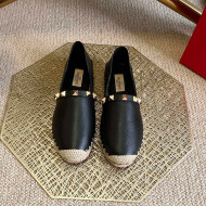 Valentino Rockstud Litchi-Gained Leather Espadrilles Black 2022 