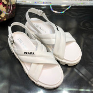 Prada Monolith Silk Cross Strap Sandals White 2021