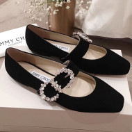 Jimmy Choo Goodwin Suede Mary Jane Flat Ballerina with Crystal Buckle Black 2019