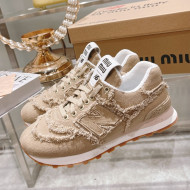 Miu Miu x New Balance 574 Denim Fringe Sneakers Beige 2022