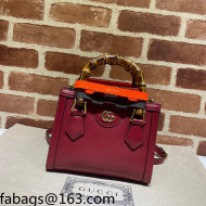 Gucci Diana Leather Mini Tote Bag 655661 Dark Red 2021