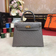 Hermes Original Ostrich Leather Kelly 25cm/28cm Grey