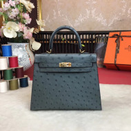 Hermes Original Ostrich Leather Kelly 25cm/28cm Iron-gray