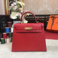 Hermes Original Ostrich Leather Kelly 25cm/28cm Red