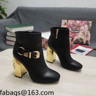 Dolce & Gabbana DG Lambskin Buckle Ankle Short Boots 10.5cm Black/Gold 2021 111329