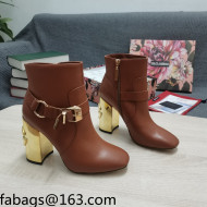 Dolce & Gabbana DG Lambskin Buckle Ankle Short Boots 10.5cm Brown/Gold 2021 111330