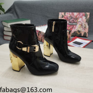 Dolce & Gabbana DG Patent Leather Buckle Ankle Short Boots 10.5cm Black/Gold 2021 111331