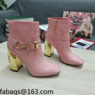 Dolce & Gabbana DG Patent Leather Buckle Ankle Short Boots 10.5cm Pink/Gold 2021 111332