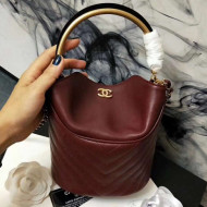 Chanel Chevron Lambskin Handle with Chic Bucket Bag A57861 Burgundy 2018