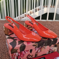 Dolce & Gabbana DG Patent Leather Slingback Pumps 6.5cm Orange/Gold 2021 